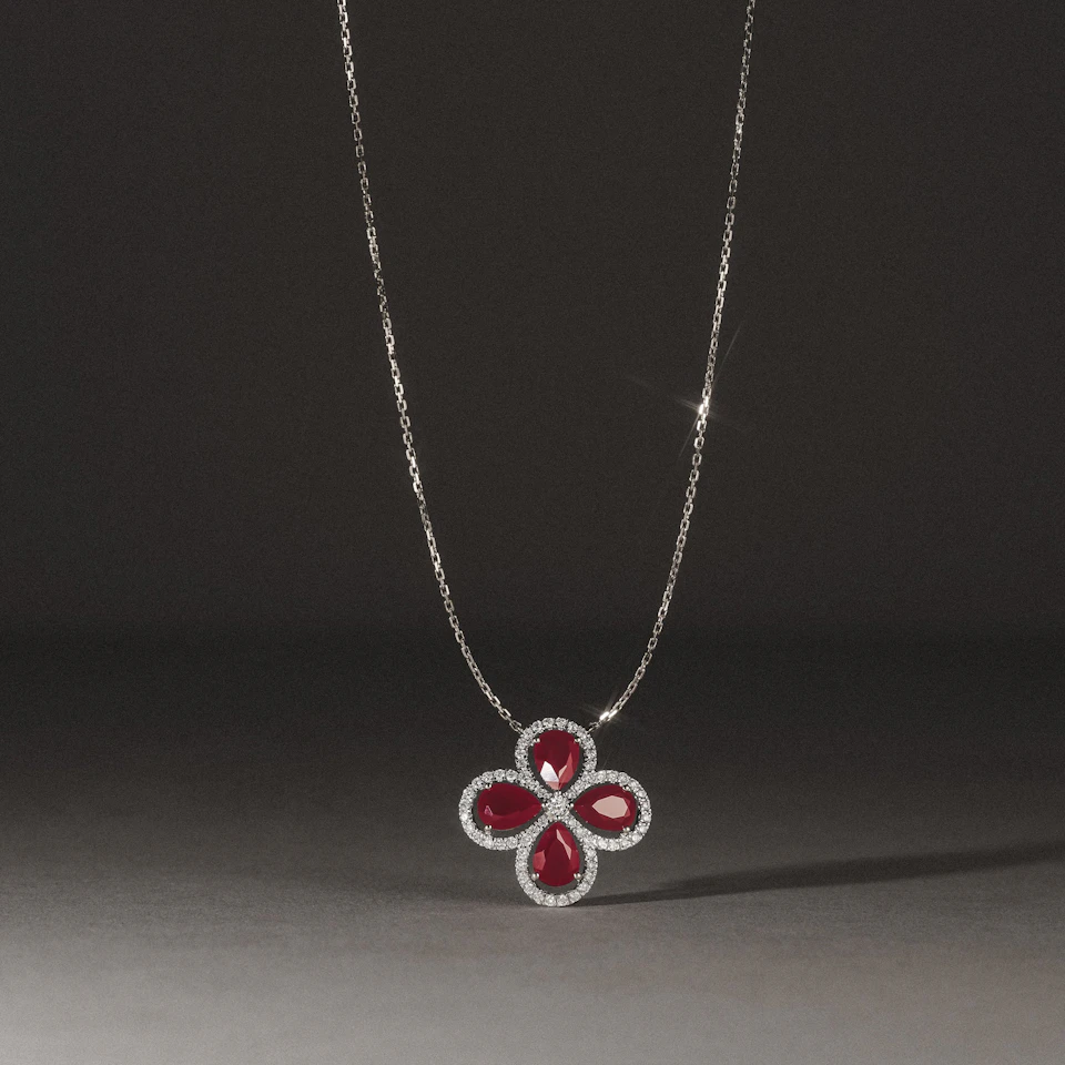 Bloom 3.30ct Lab Ruby and Lab Diamond Necklace in 18K White Gold