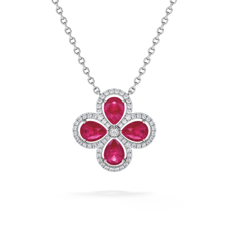Bloom 3.30ct Lab Ruby and Lab Diamond Necklace in 18K White Gold