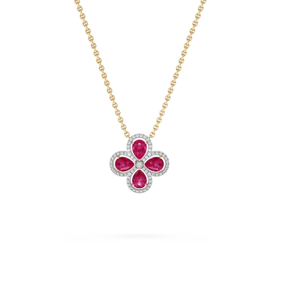 Bloom 3.30ct Lab Ruby and Lab Diamond Necklace in 18K Yellow Gold