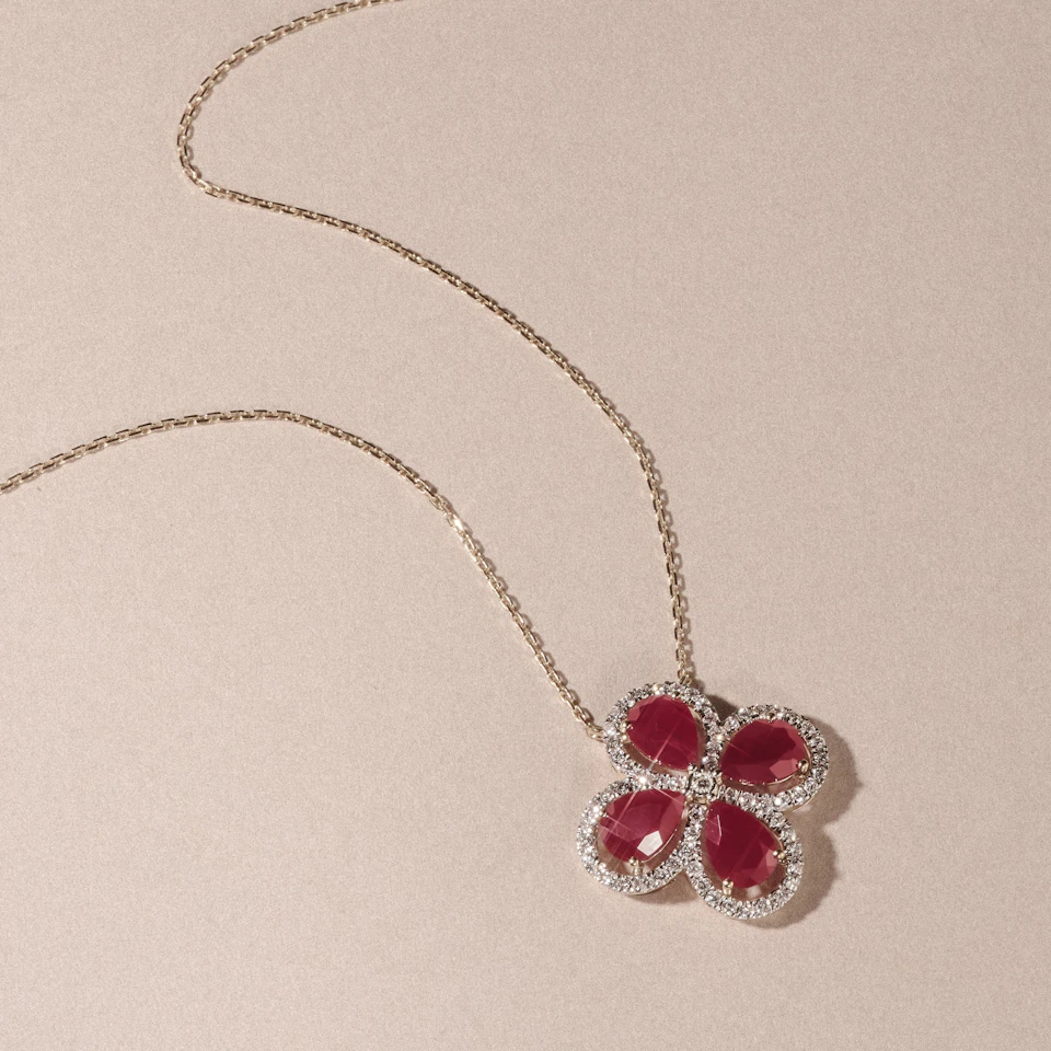 Bloom 3.30ct Lab Ruby and Lab Diamond Necklace in 18K Yellow Gold