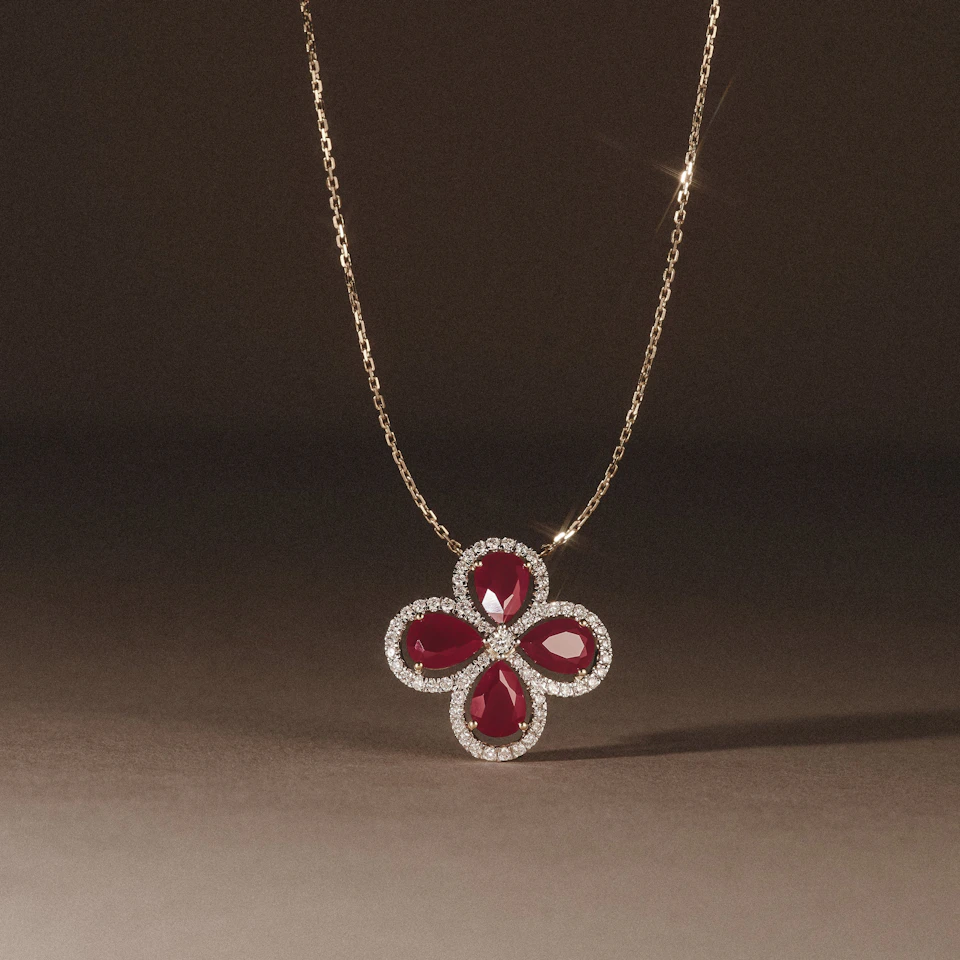 Bloom 3.30ct Lab Ruby and Lab Diamond Necklace in 18K Yellow Gold