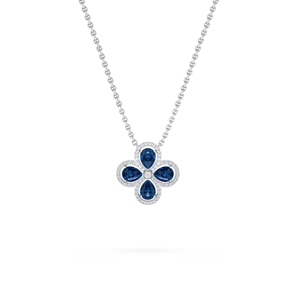 Bloom 3.40ct Lab Sapphire and Lab Diamond Necklace in 18K White Gold