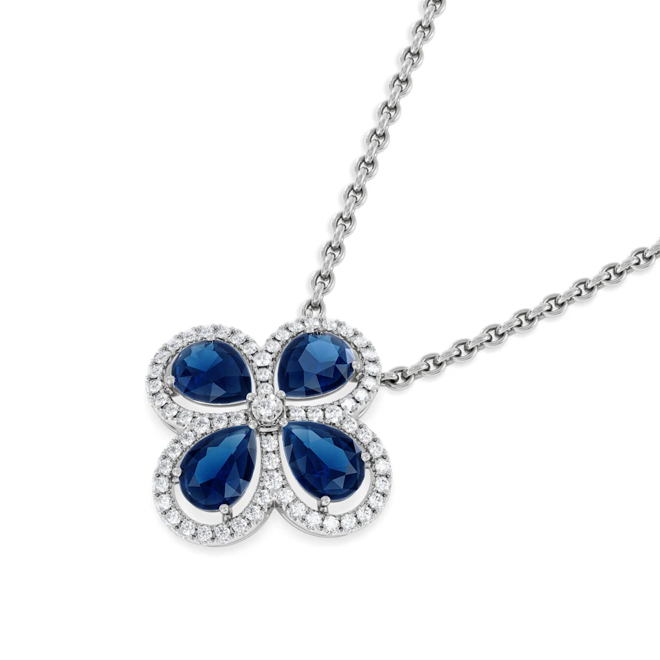Bloom 3.40ct Lab Sapphire and Lab Diamond Necklace in 18K White Gold