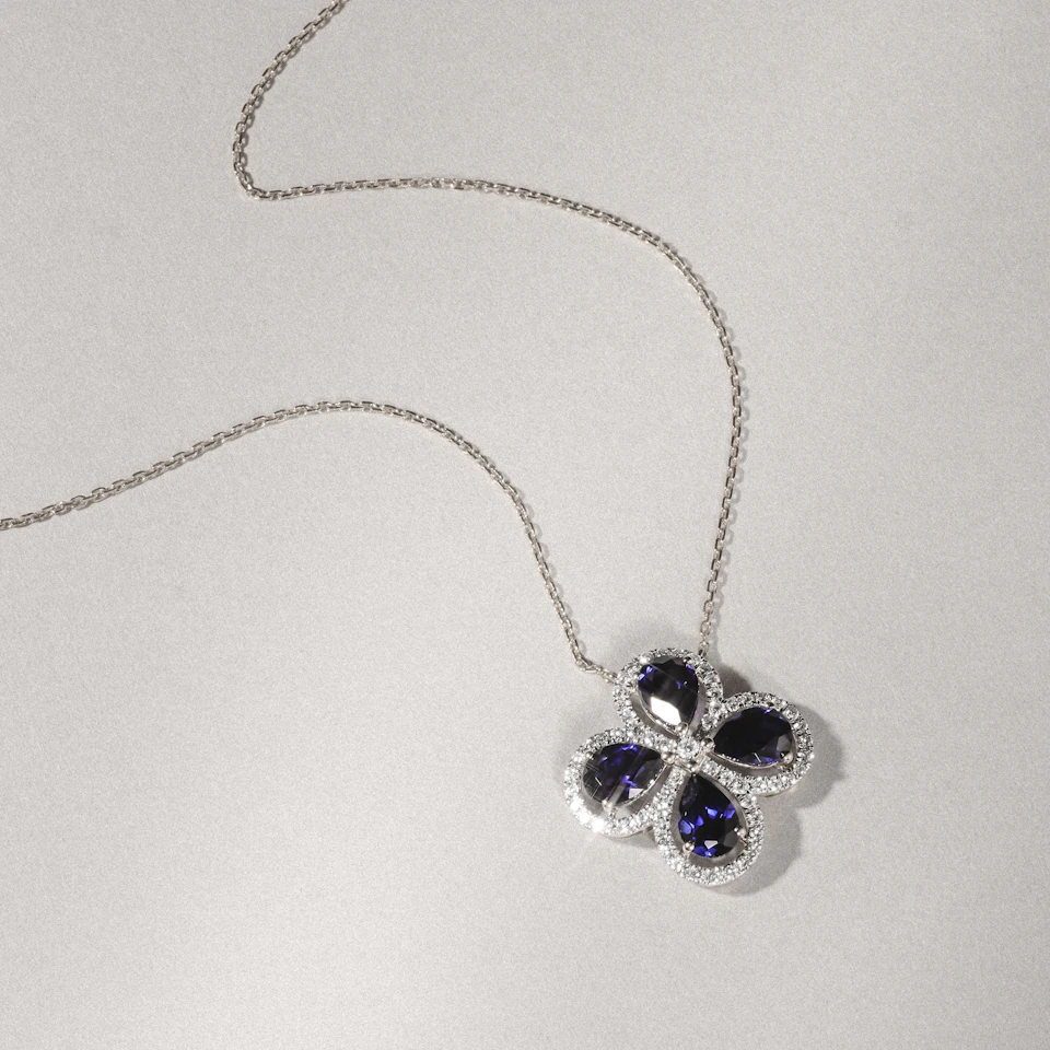 Bloom 3.40ct Lab Sapphire and Lab Diamond Necklace in 18K White Gold