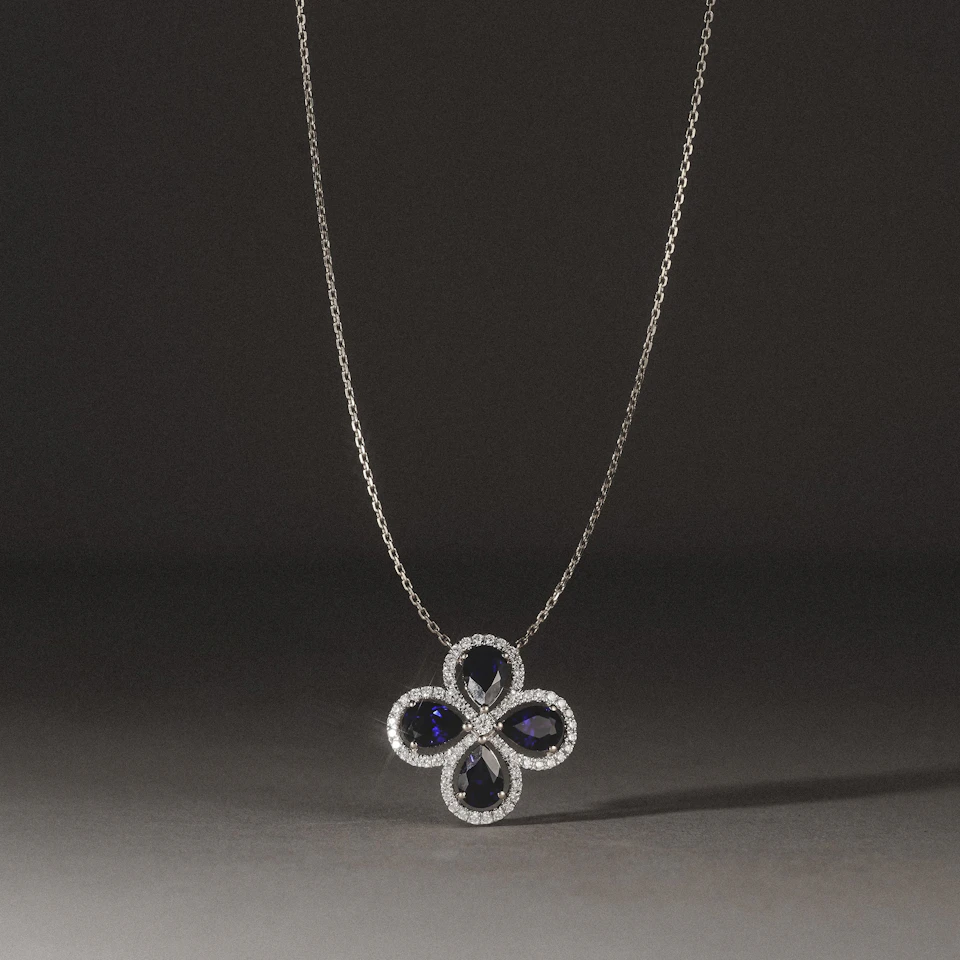 Bloom 3.40ct Lab Sapphire and Lab Diamond Necklace in 18K White Gold