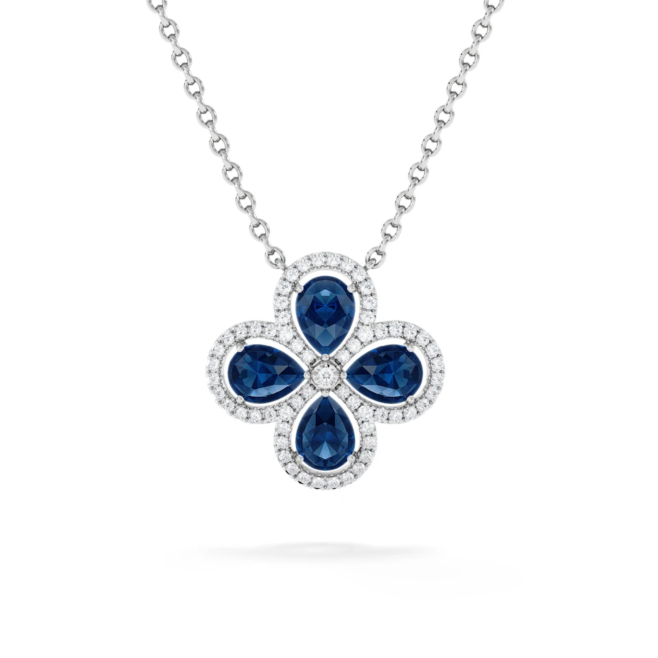 Bloom 3.40ct Lab Sapphire and Lab Diamond Necklace in 18K White Gold