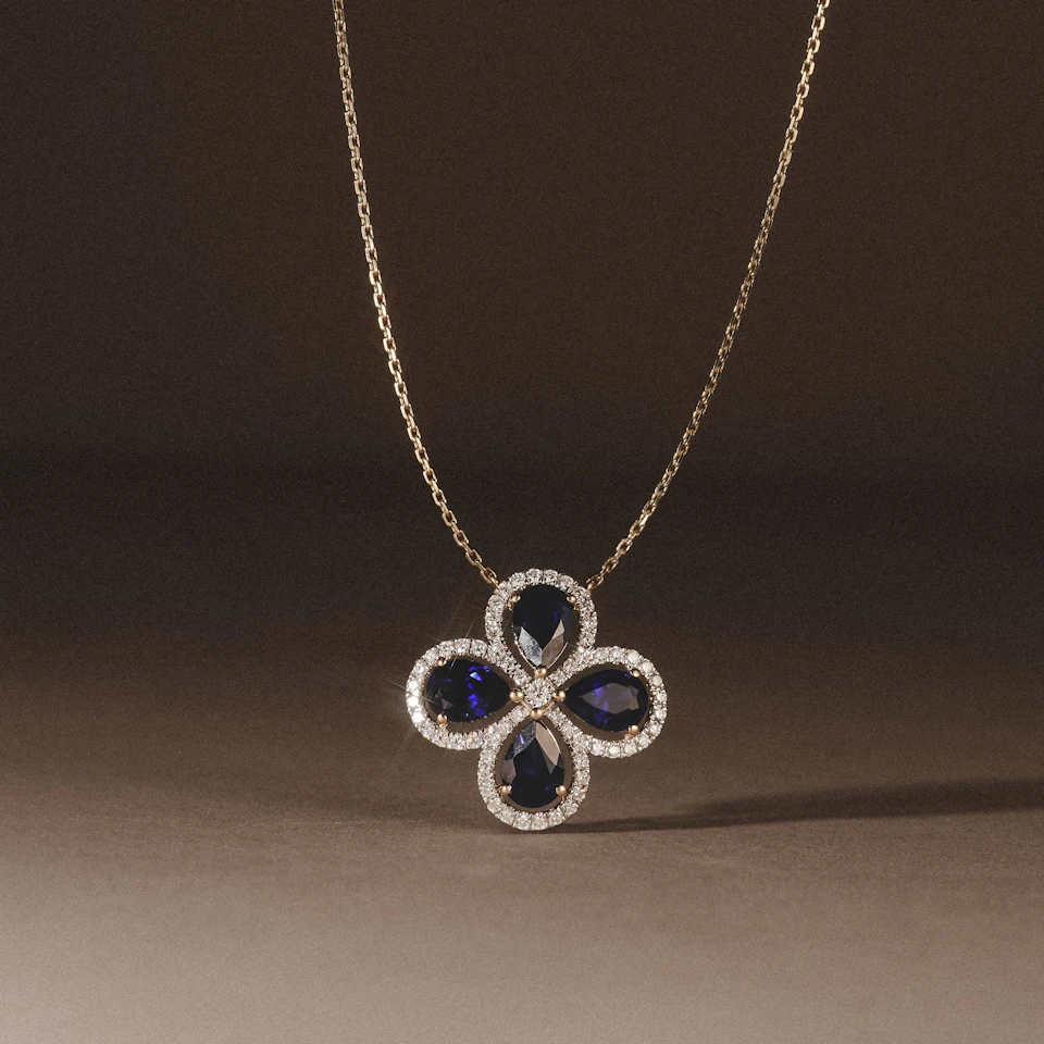Bloom 3.40ct Lab Sapphire and Lab Diamond Necklace in 18K Yellow Gold