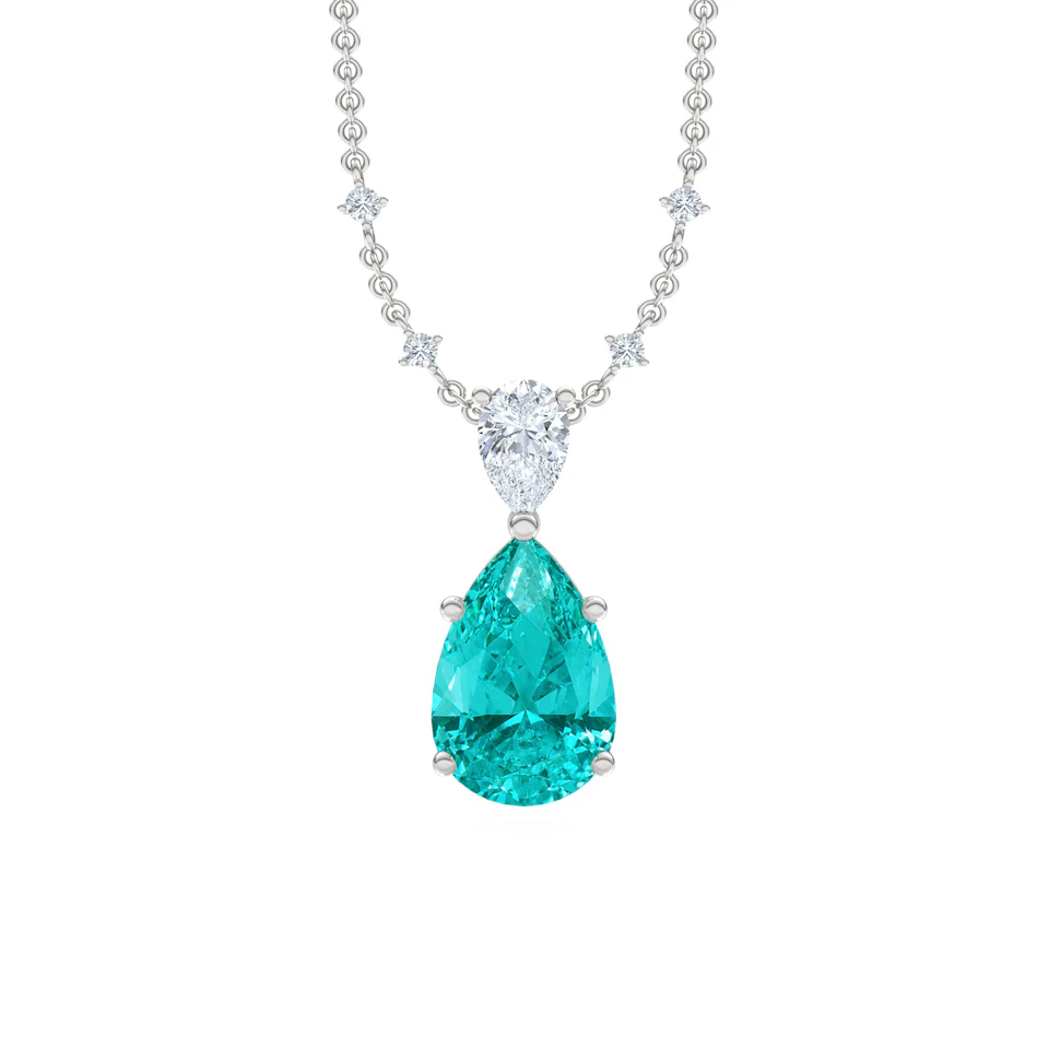 7.00ct Pear Cut Lab Paraíba Solitaire Necklace in 14K White Gold