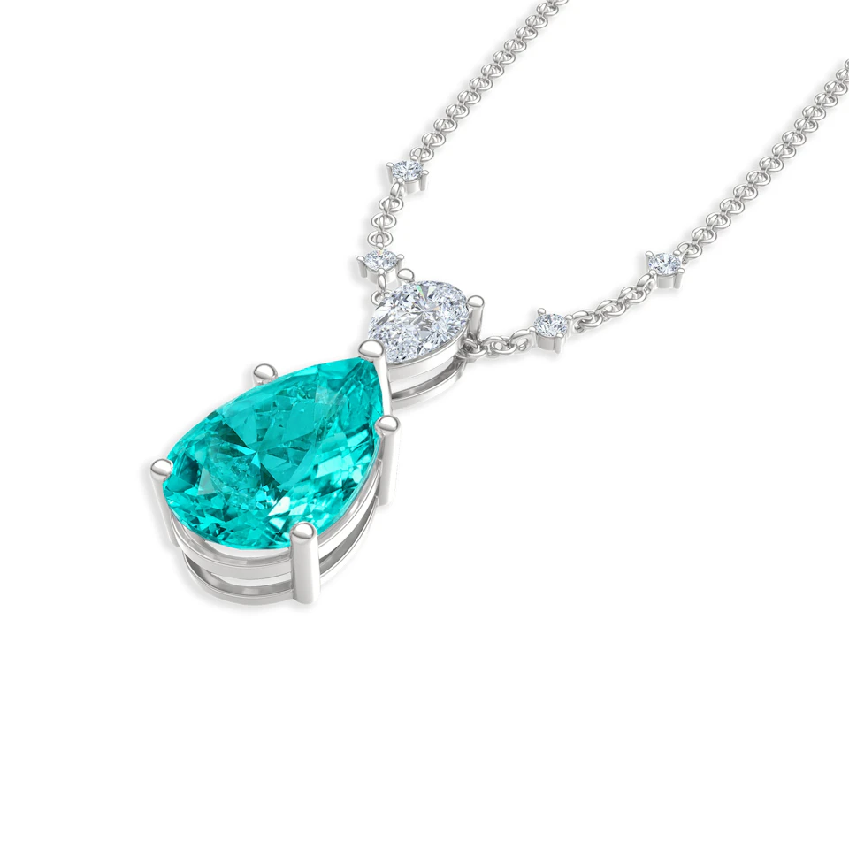 7.00ct Pear Cut Lab Paraíba Solitaire Necklace in 14K White Gold