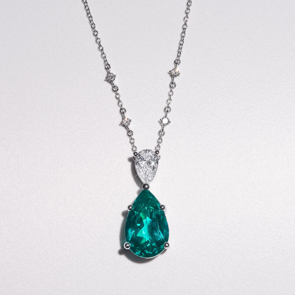 7.00ct Pear Cut Lab Paraíba Solitaire Necklace in 14K White Gold
