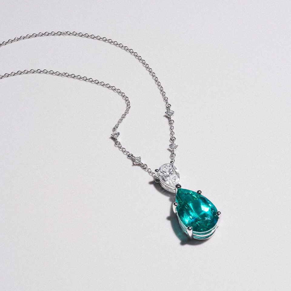 7.00ct Pear Cut Lab Paraíba Solitaire Necklace in 14K White Gold