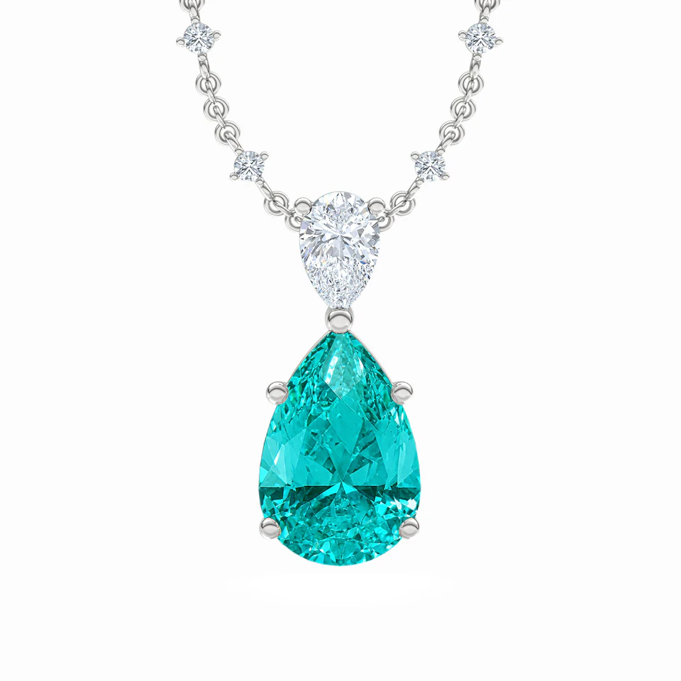 7.00ct Pear Cut Lab Paraíba Solitaire Necklace in 14K White Gold