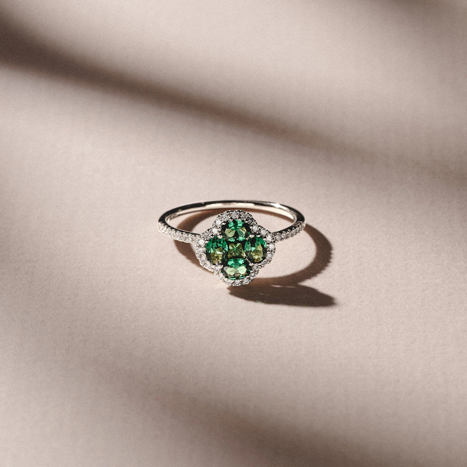 Alegria 0.75ct Lab Emerald Halo Ring in Sterling Silver