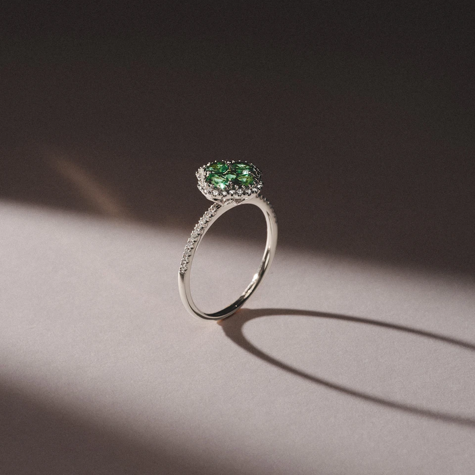 Alegria 0.75ct Lab Emerald Halo Ring in Sterling Silver