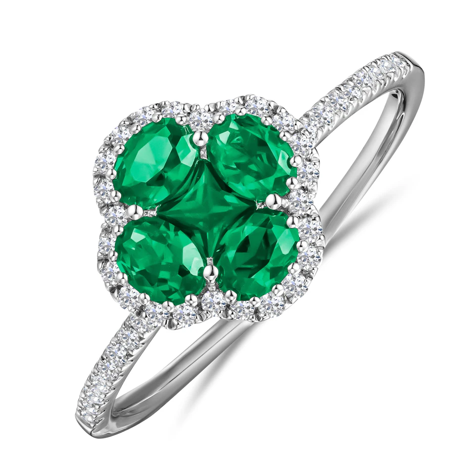 Alegria 0.75ct Lab Emerald Halo Ring in Sterling Silver