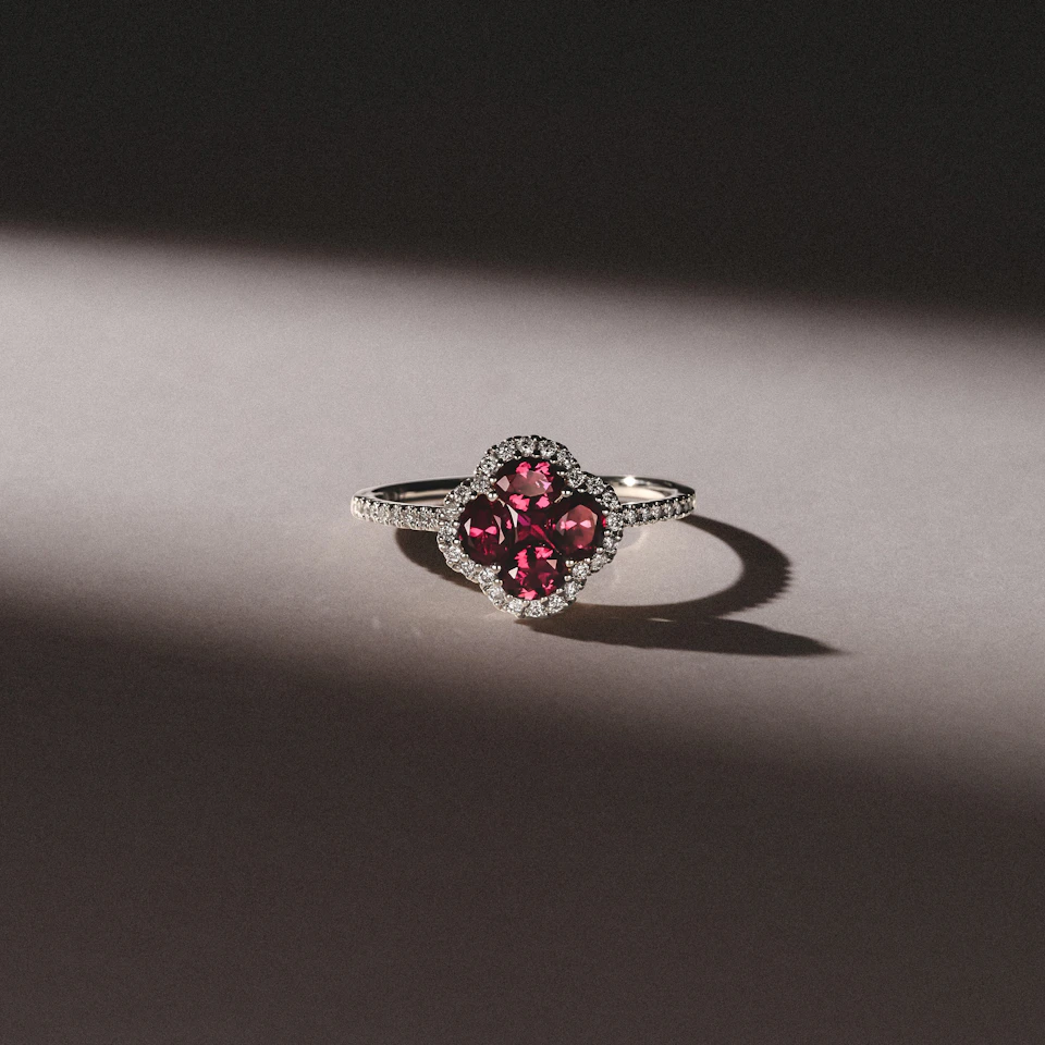 Alegria 0.85ct Lab Ruby Halo Ring in Sterling Silver