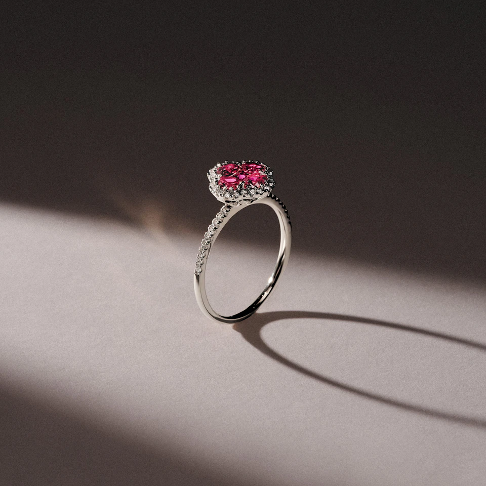 Alegria 0.85ct Lab Ruby Halo Ring in Sterling Silver