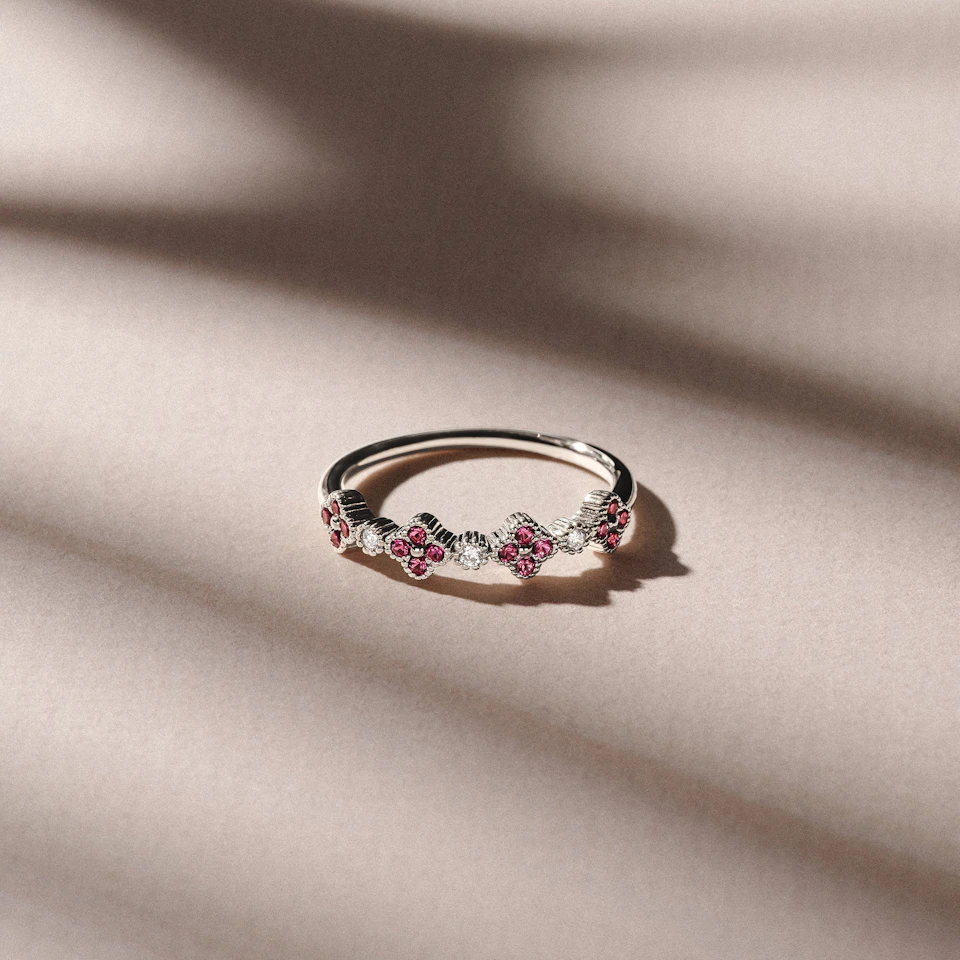 Alegria 0.18ct Lab Ruby 4 Clover Ring in Sterling Silver