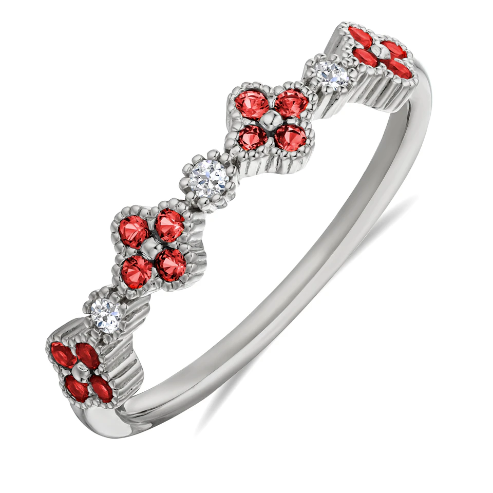 Alegria 0.18ct Lab Ruby 4 Clover Ring in Sterling Silver