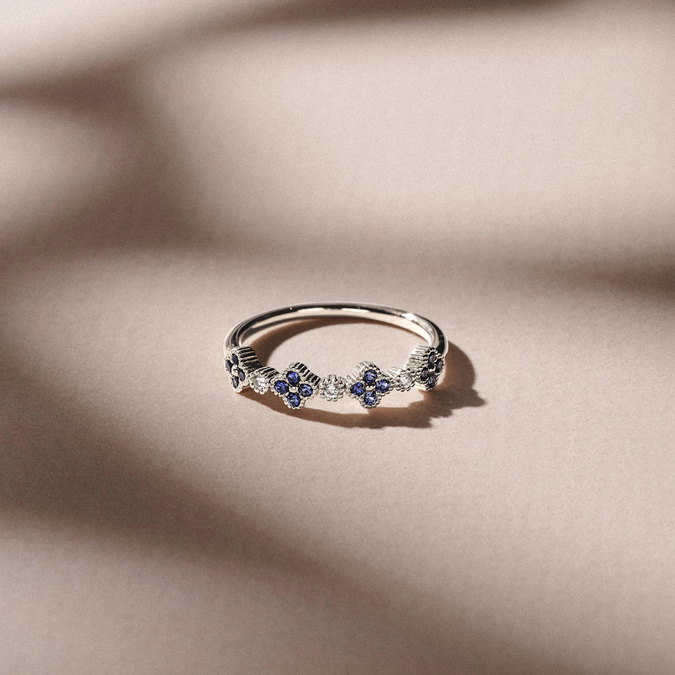Alegria 0.25ct Lab Sapphire 4 Clover Ring in Sterling Silver