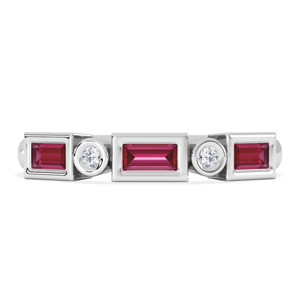 Forme 0.37ct Baguette Cut Lab Ruby 5 Stone Ring in Sterling Silver