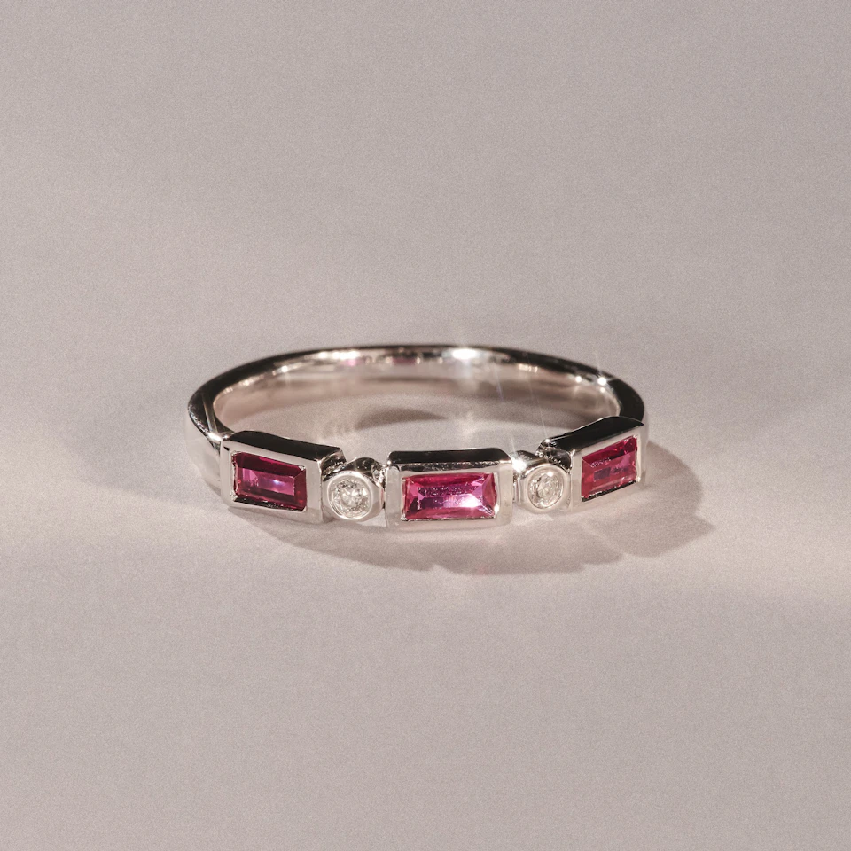 Forme 0.37ct Baguette Cut Lab Ruby 5 Stone Ring in Sterling Silver