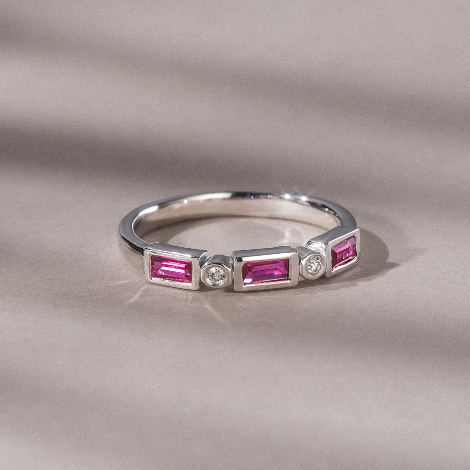 Forme 0.37ct Baguette Cut Lab Ruby 5 Stone Ring in Sterling Silver
