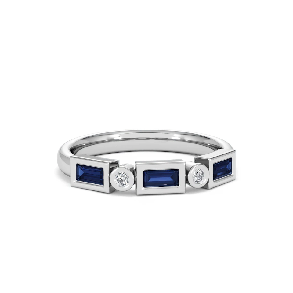 Forme 0.48ct Baguette Cut Lab Sapphire 5 Stone Ring in Sterling Silver