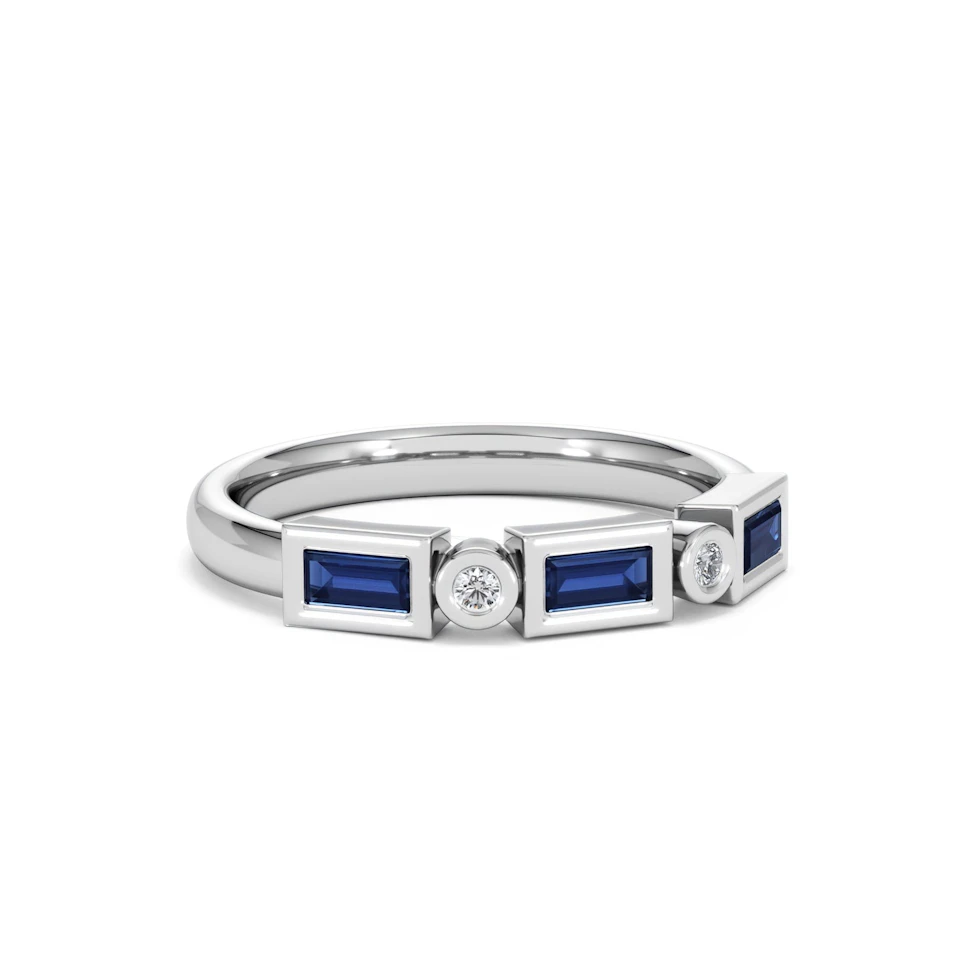 Forme 0.48ct Baguette Cut Lab Sapphire 5 Stone Ring in Sterling Silver