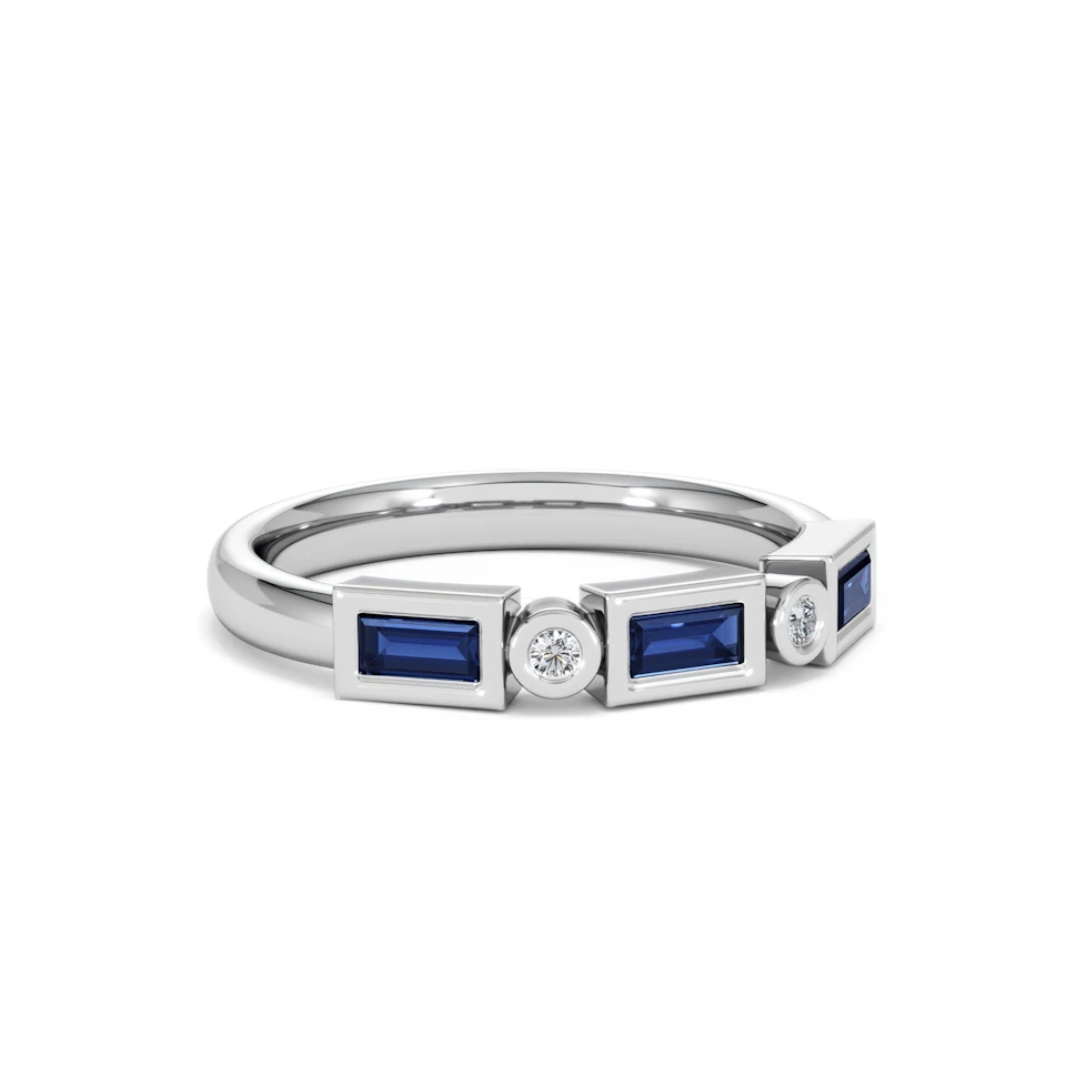 Forme 0.48ct Baguette Cut Lab Sapphire 5 Stone Ring in Sterling Silver