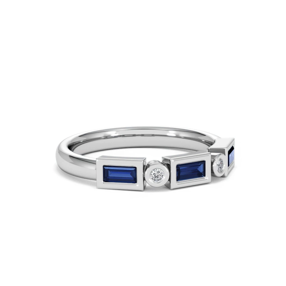 Forme 0.48ct Baguette Cut Lab Sapphire 5 Stone Ring in Sterling Silver
