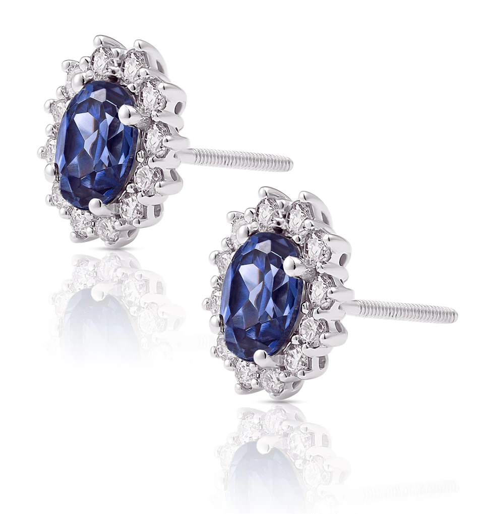 Lab Tanzanite 7 x 5mm and Lab Diamond Earrings in 18K White Gold