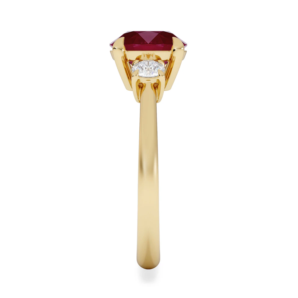 Solene 2.00ct Round Cut Lab Ruby and Lab Diamond 3 Stone Engagement Ring in 18K Yellow Gold