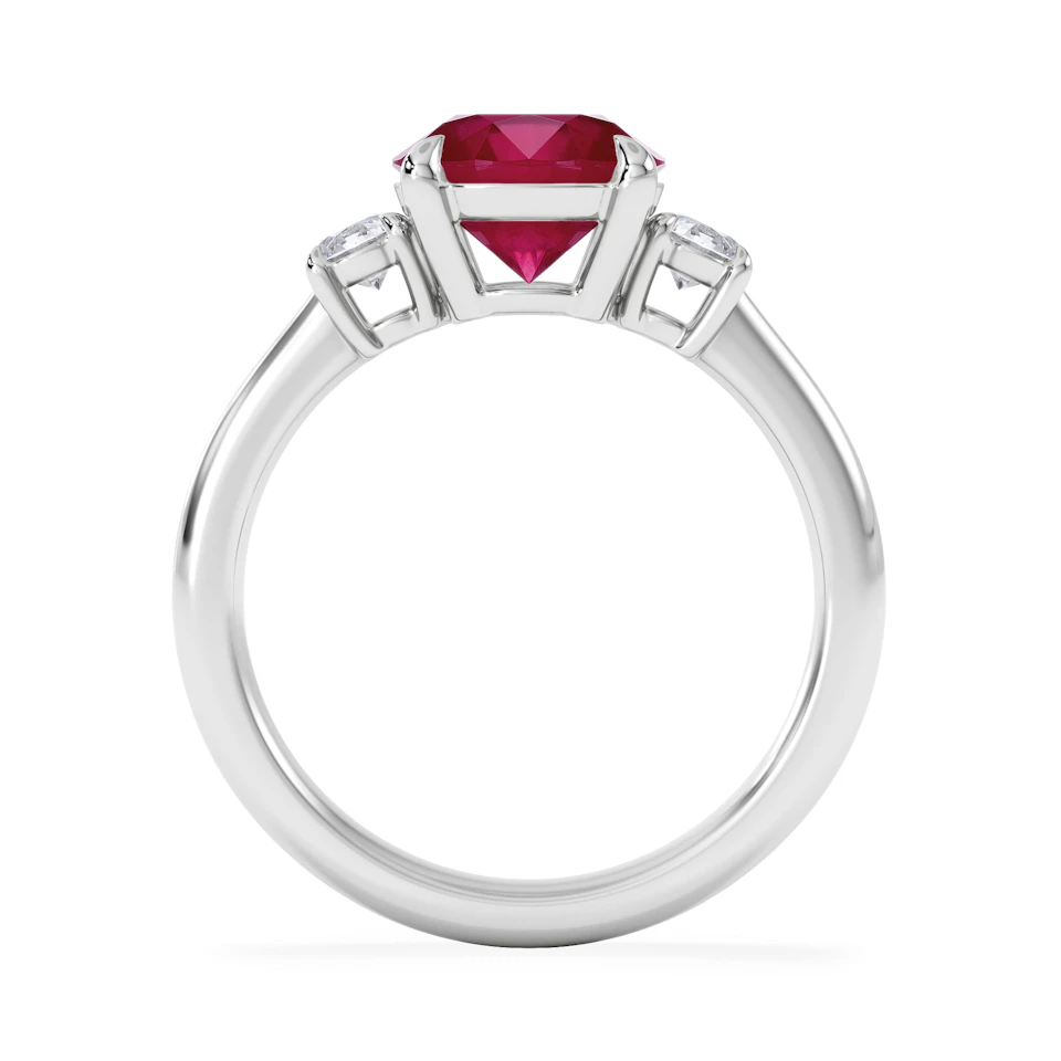 Solene 2.00ct Round Cut Lab Ruby and Lab Diamond 3 Stone Engagement Ring in 18K White Gold