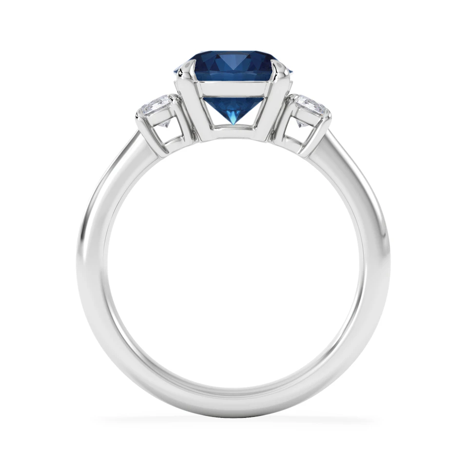Solene 2.00ct Round Cut Lab Sapphire and Lab Diamond 3 Stone Engagement Ring in 18K White Gold