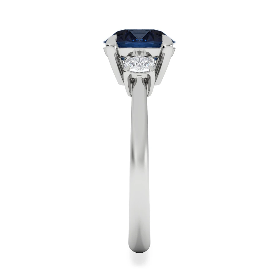 Solene 2.00ct Round Cut Lab Sapphire and Lab Diamond 3 Stone Engagement Ring in 18K White Gold
