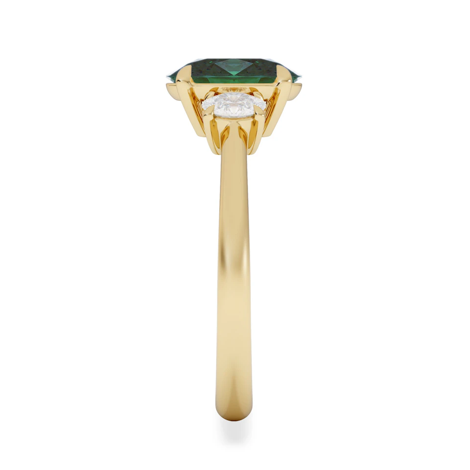 Solene 2.00ct Oval Lab Emerald and Lab Diamond 3 Stone Engagement Ring in 18K Yellow Gold