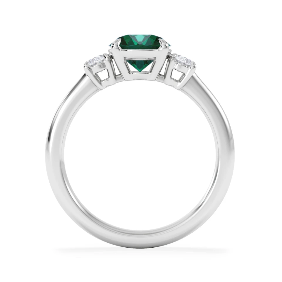 Solene 2.00ct Oval Cut Lab Emerald and Lab Diamond 3 Stone Engagement Ring in 18K White Gold