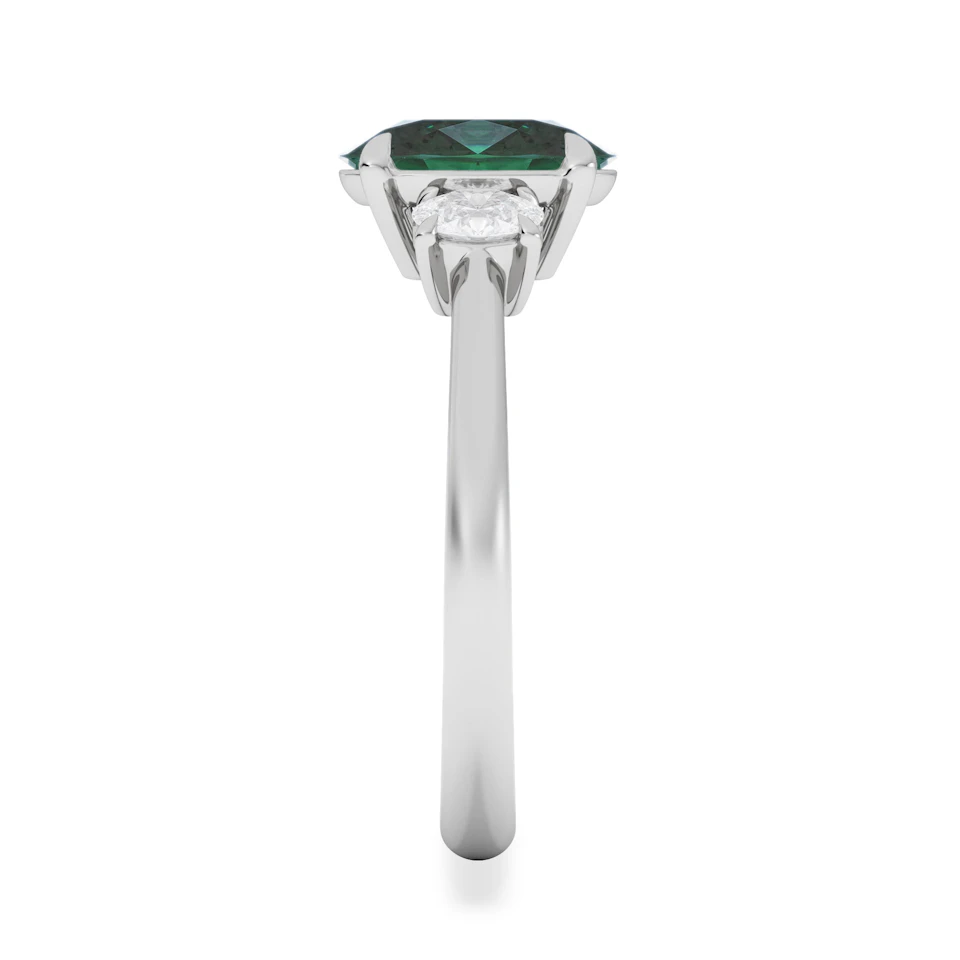 Solene 2.00ct Oval Cut Lab Emerald and Lab Diamond 3 Stone Engagement Ring in 18K White Gold