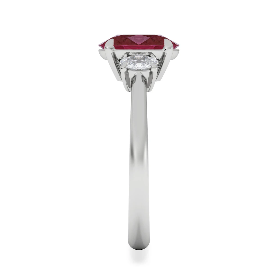 Solene 2.00ct Oval Cut Lab Ruby and Lab Diamond 3 Stone Engagement Ring in 18K White Gold