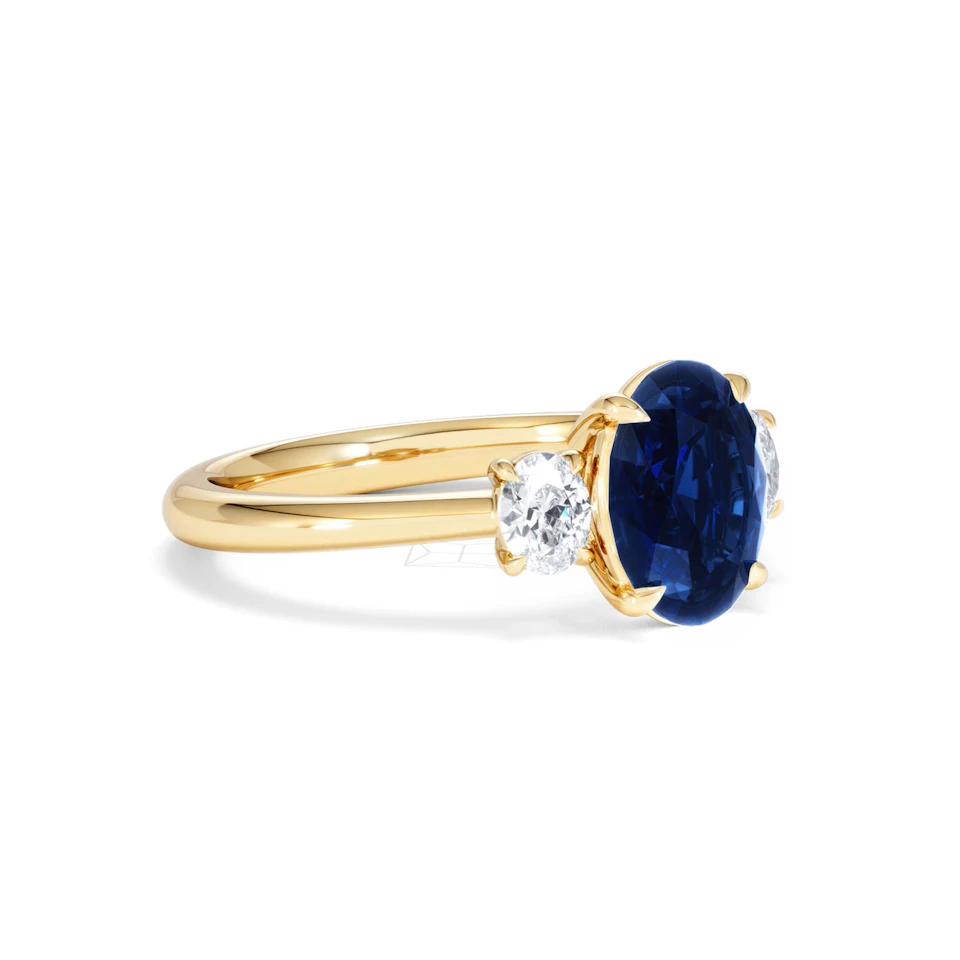 Solene 2.00ct Oval Cut Lab Sapphire and Lab Diamond 3 Stone Engament Ring in 18K Yellow Gold