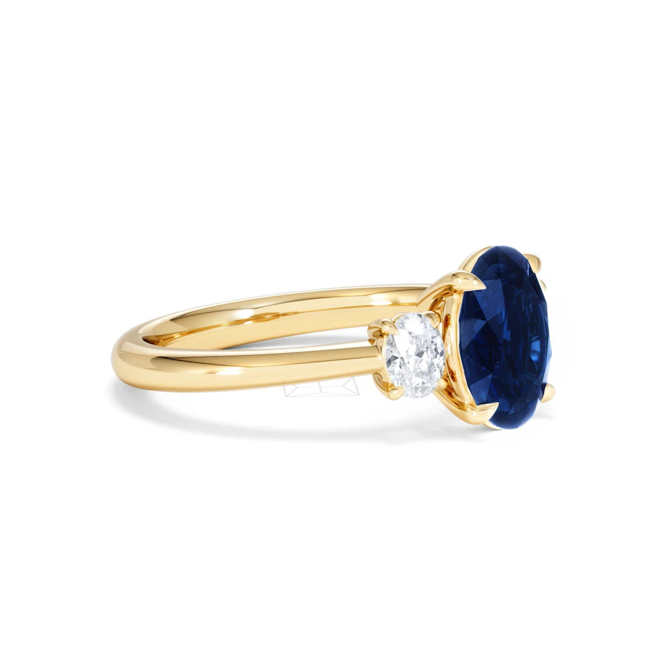 Solene 2.00ct Oval Cut Lab Sapphire and Lab Diamond 3 Stone Engament Ring in 18K Yellow Gold