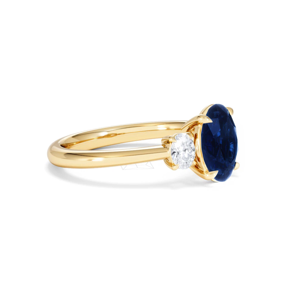 Solene 2.00ct Oval Cut Lab Sapphire and Lab Diamond 3 Stone Engament Ring in 18K Yellow Gold