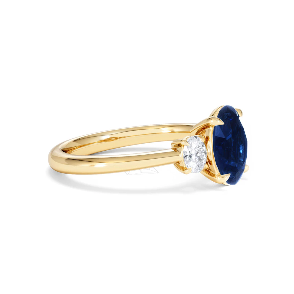 Solene 2.00ct Oval Cut Lab Sapphire and Lab Diamond 3 Stone Engament Ring in 18K Yellow Gold