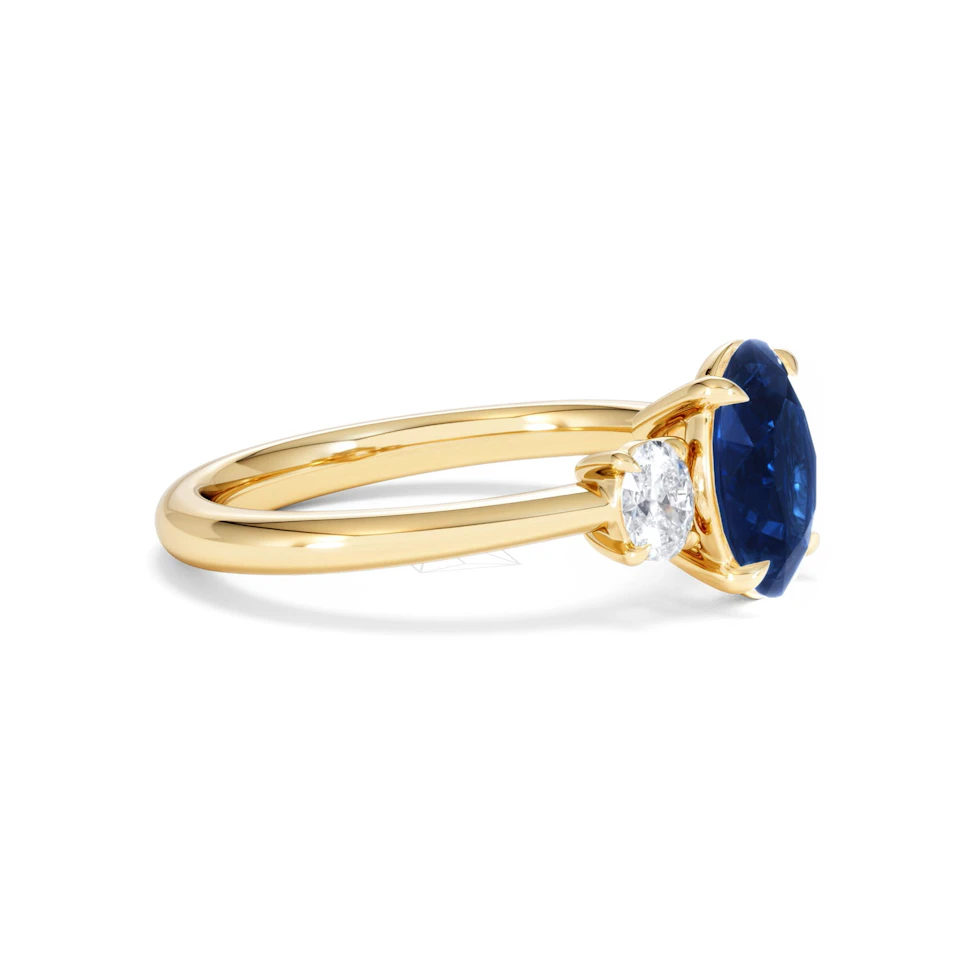Solene 2.00ct Oval Cut Lab Sapphire and Lab Diamond 3 Stone Engament Ring in 18K Yellow Gold