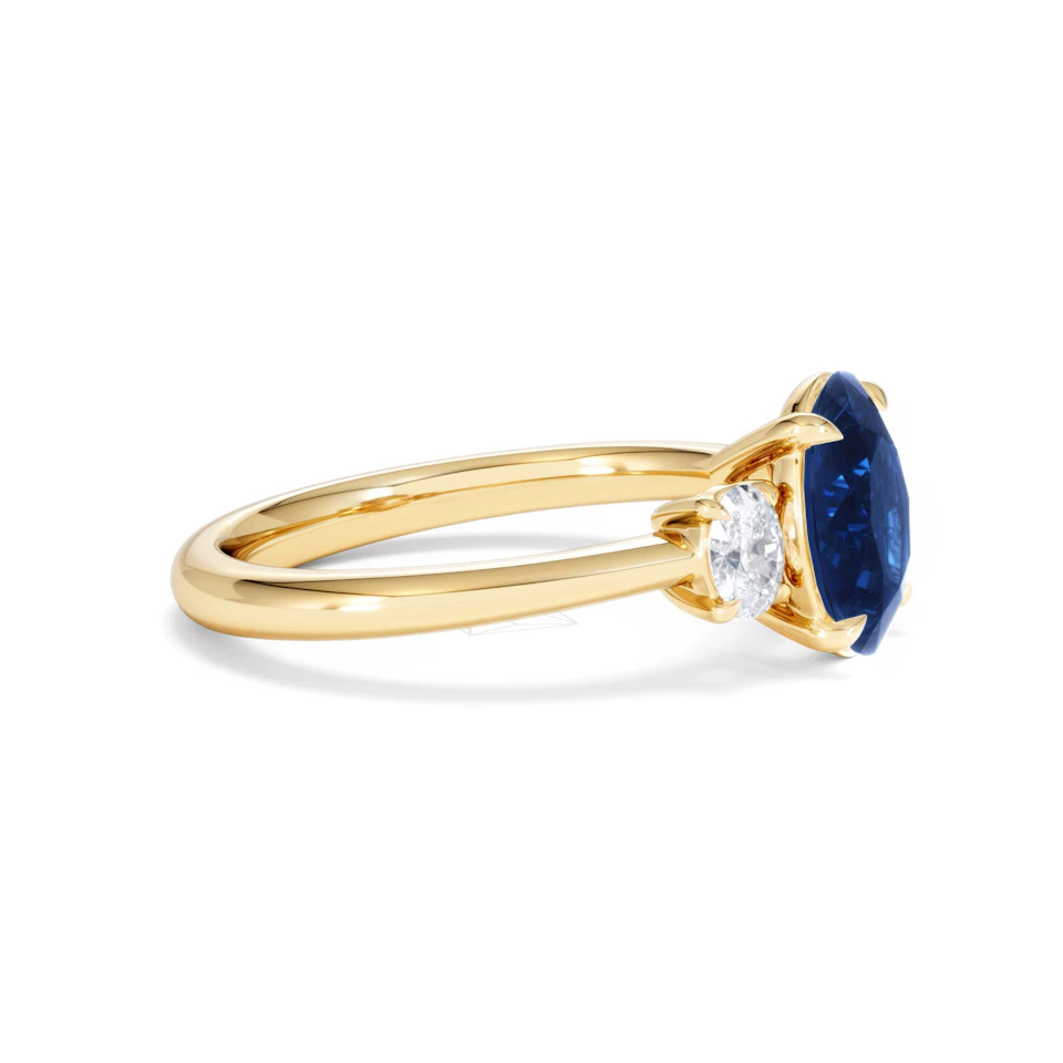 Solene 2.00ct Oval Cut Lab Sapphire and Lab Diamond 3 Stone Engament Ring in 18K Yellow Gold