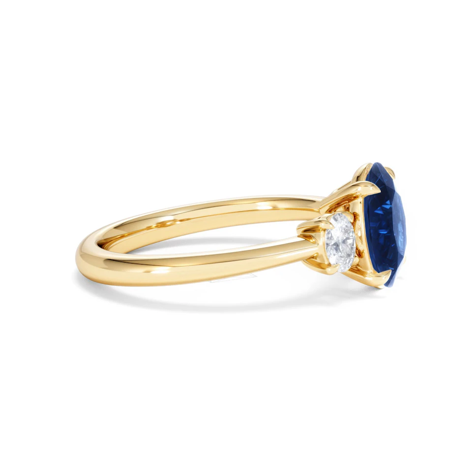 Solene 2.00ct Oval Cut Lab Sapphire and Lab Diamond 3 Stone Engament Ring in 18K Yellow Gold