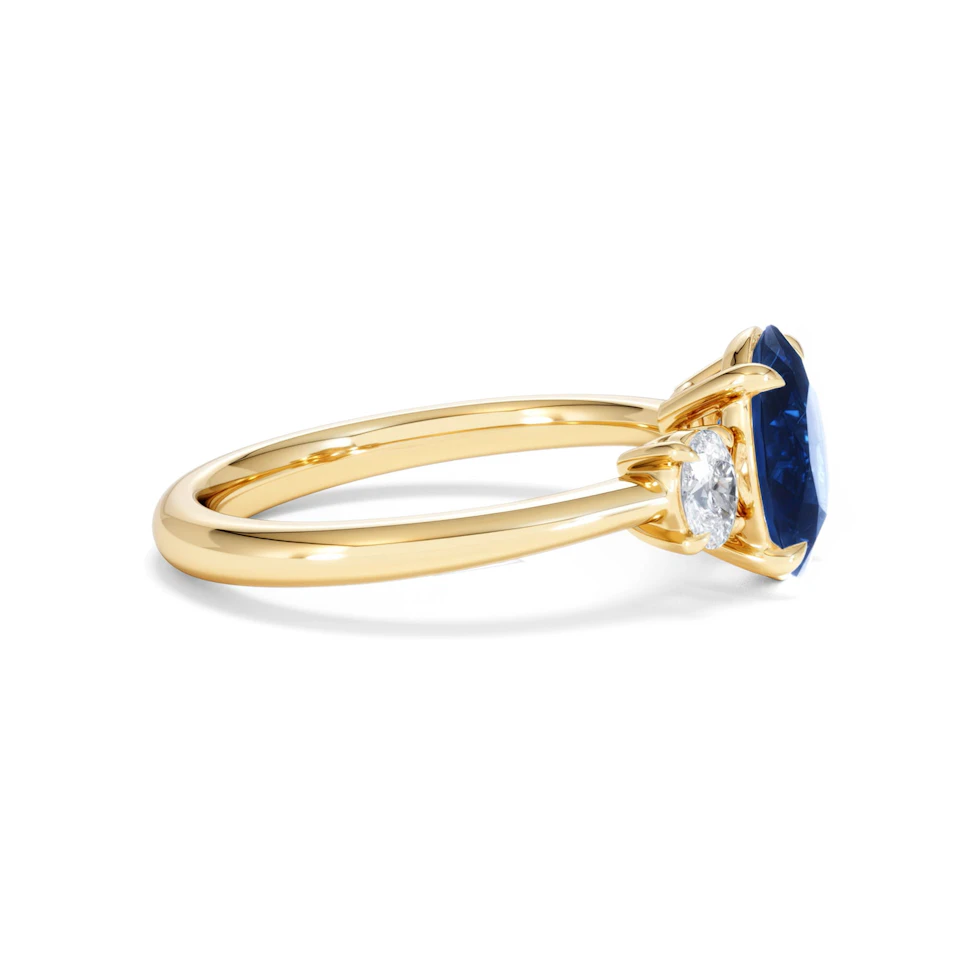 Solene 2.00ct Oval Cut Lab Sapphire and Lab Diamond 3 Stone Engament Ring in 18K Yellow Gold
