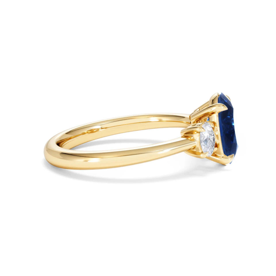 Solene 2.00ct Oval Cut Lab Sapphire and Lab Diamond 3 Stone Engament Ring in 18K Yellow Gold