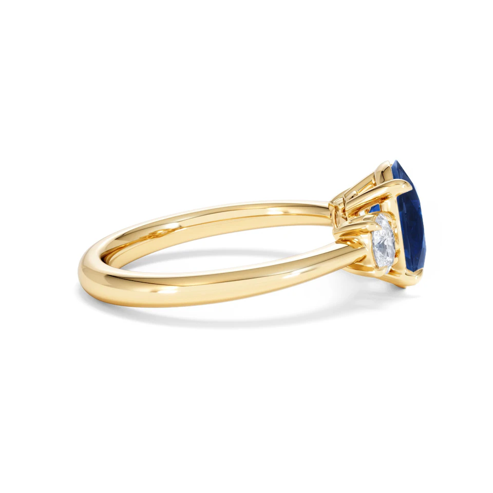 Solene 2.00ct Oval Cut Lab Sapphire and Lab Diamond 3 Stone Engament Ring in 18K Yellow Gold